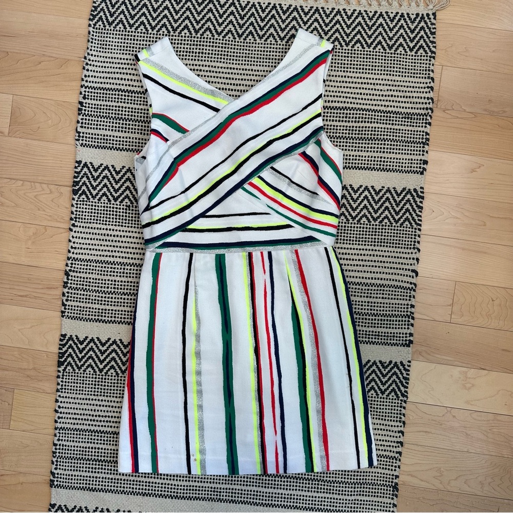 Milly St. Tropez Allison Neon and Shimmer Striped Mini Dress Sz 10